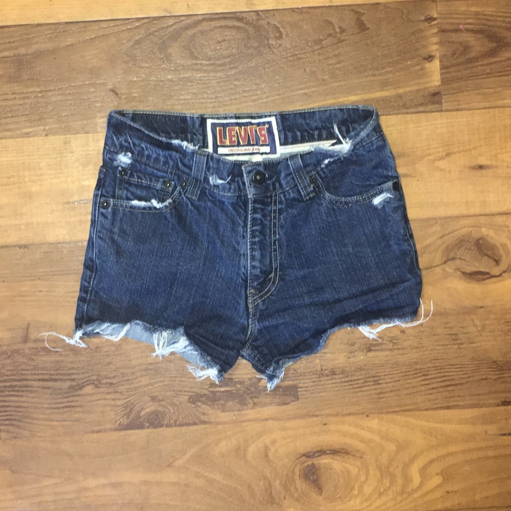 LEVI’S dark blue DENIM distress shorts@2